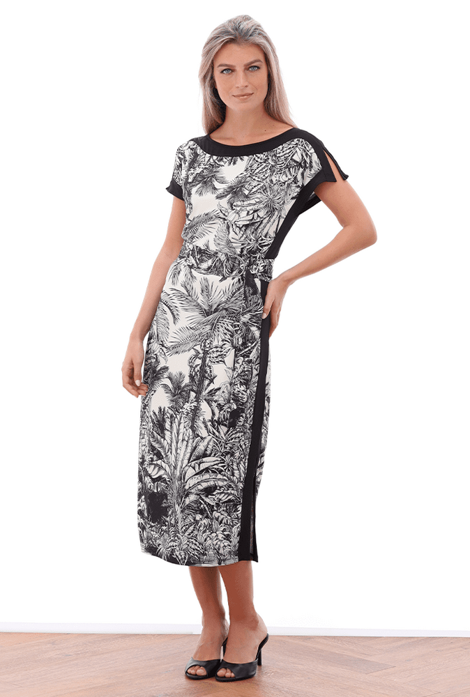 K- Design A328 Palm Print Midi Dress