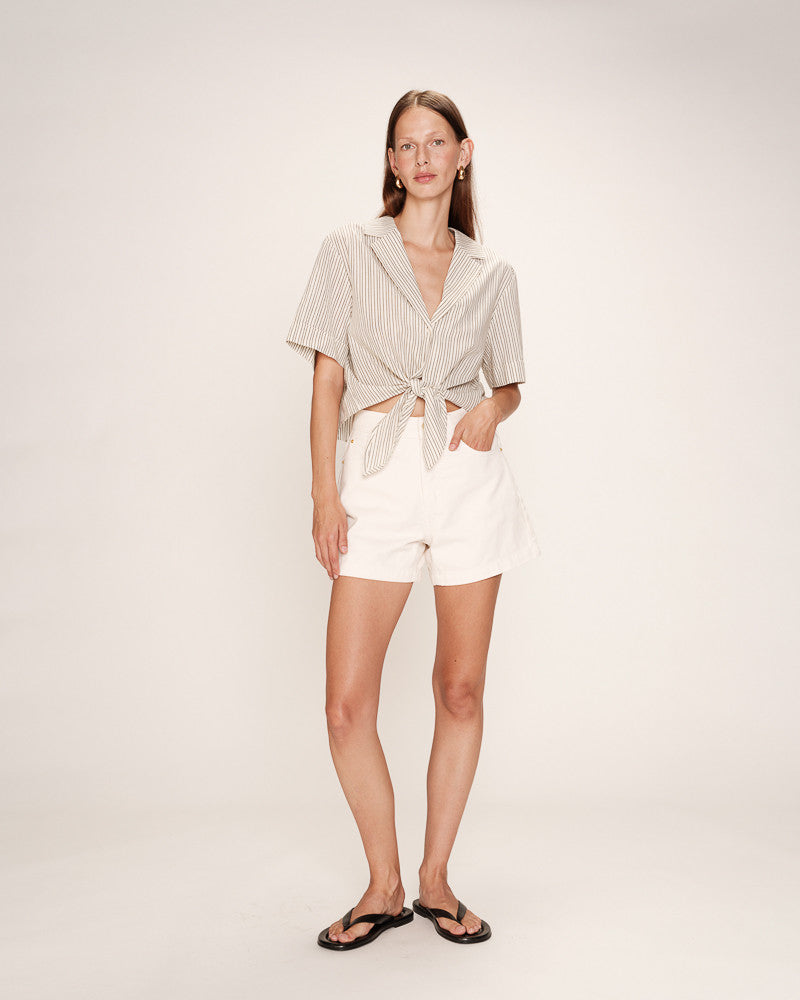 Grace & Mila Ecru Ruth Tie Shirt