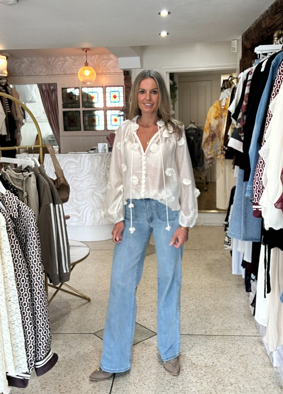 Cream Flower Detail Blouse