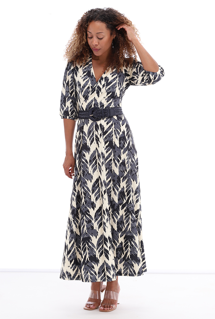 K- Design A101 Navy Leaf Maxi Dress
