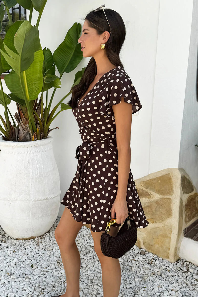 Chocolate Polka Dot Wrap Dress