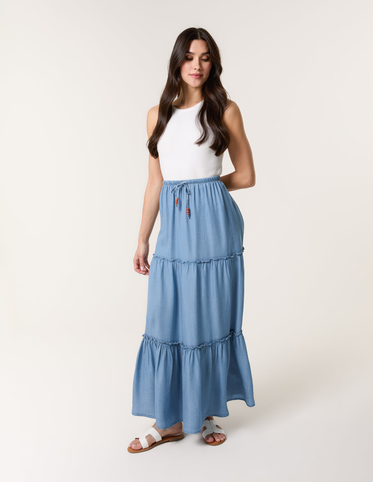 Denim Tiered Skirt
