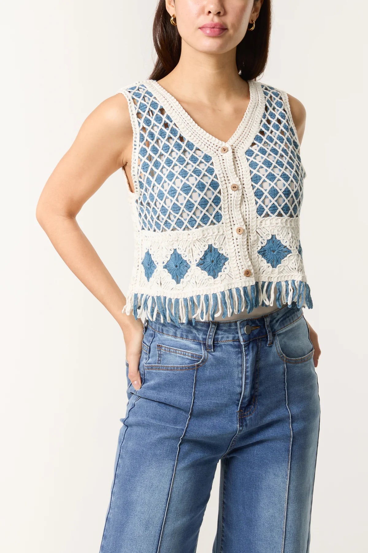 Blue Crochet Sleeveless Top