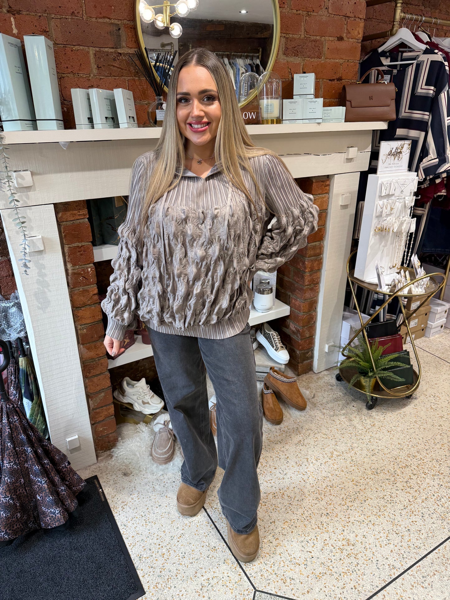 Malissa J Taupe Bubble Hoodie