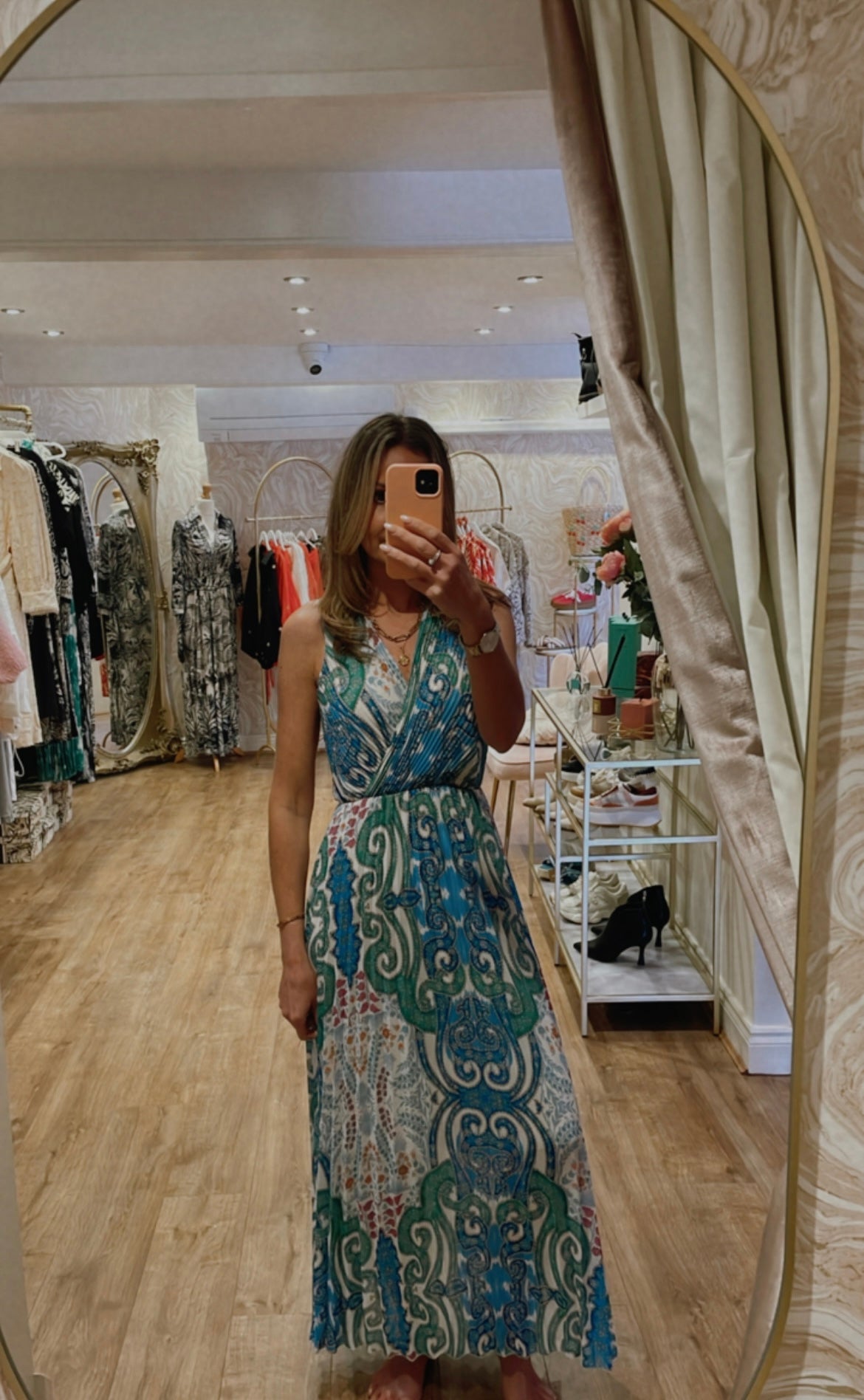 Blue Paisley Pleated Maxi Dress