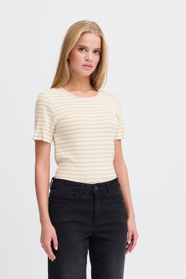 Ichi Ihcella Oatmeal Stripe Short Sleeve T-shirt