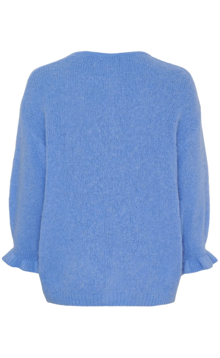 Blue Ruffle Sleeve Cardigan