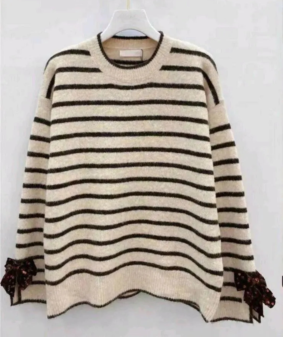 Cream Stripe Bow Detail Jumper