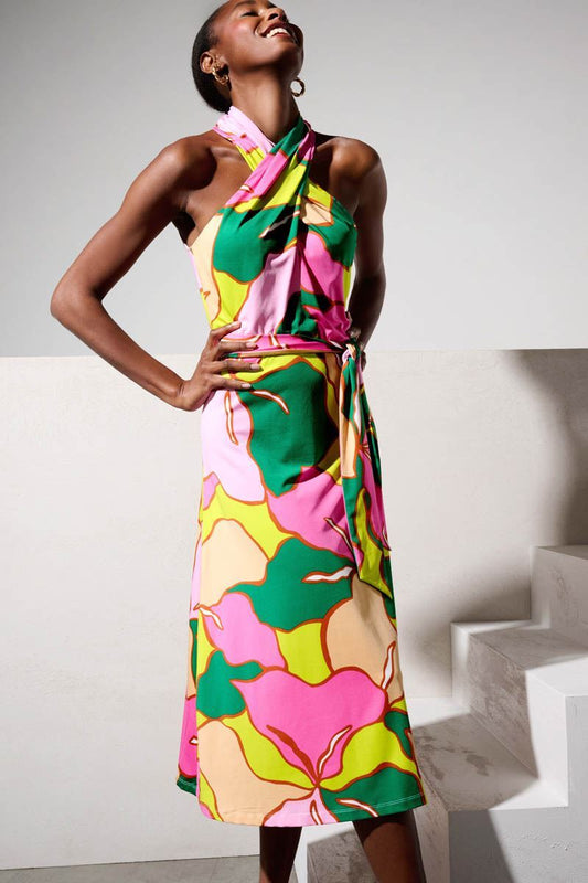 K Design Tropical Print Dress Y357