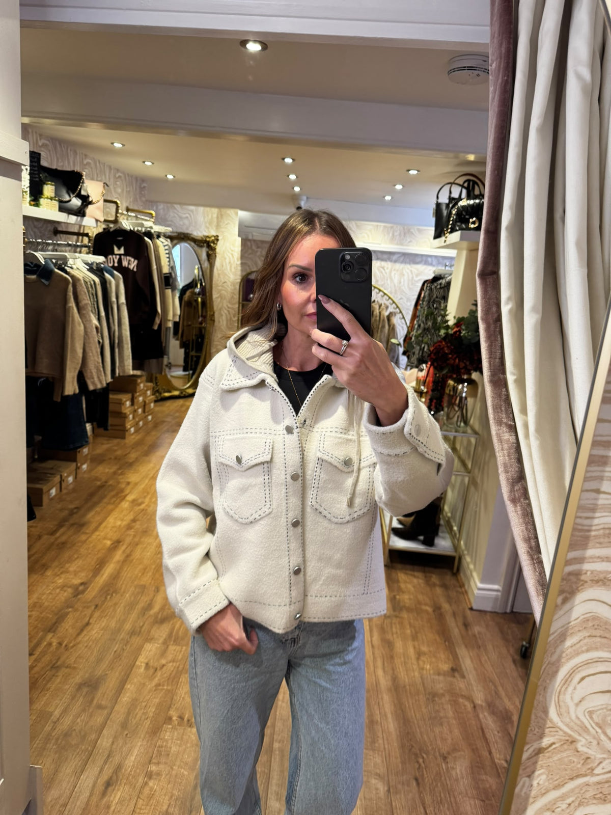 Malissa J Stitch Hooded Jacket Stone