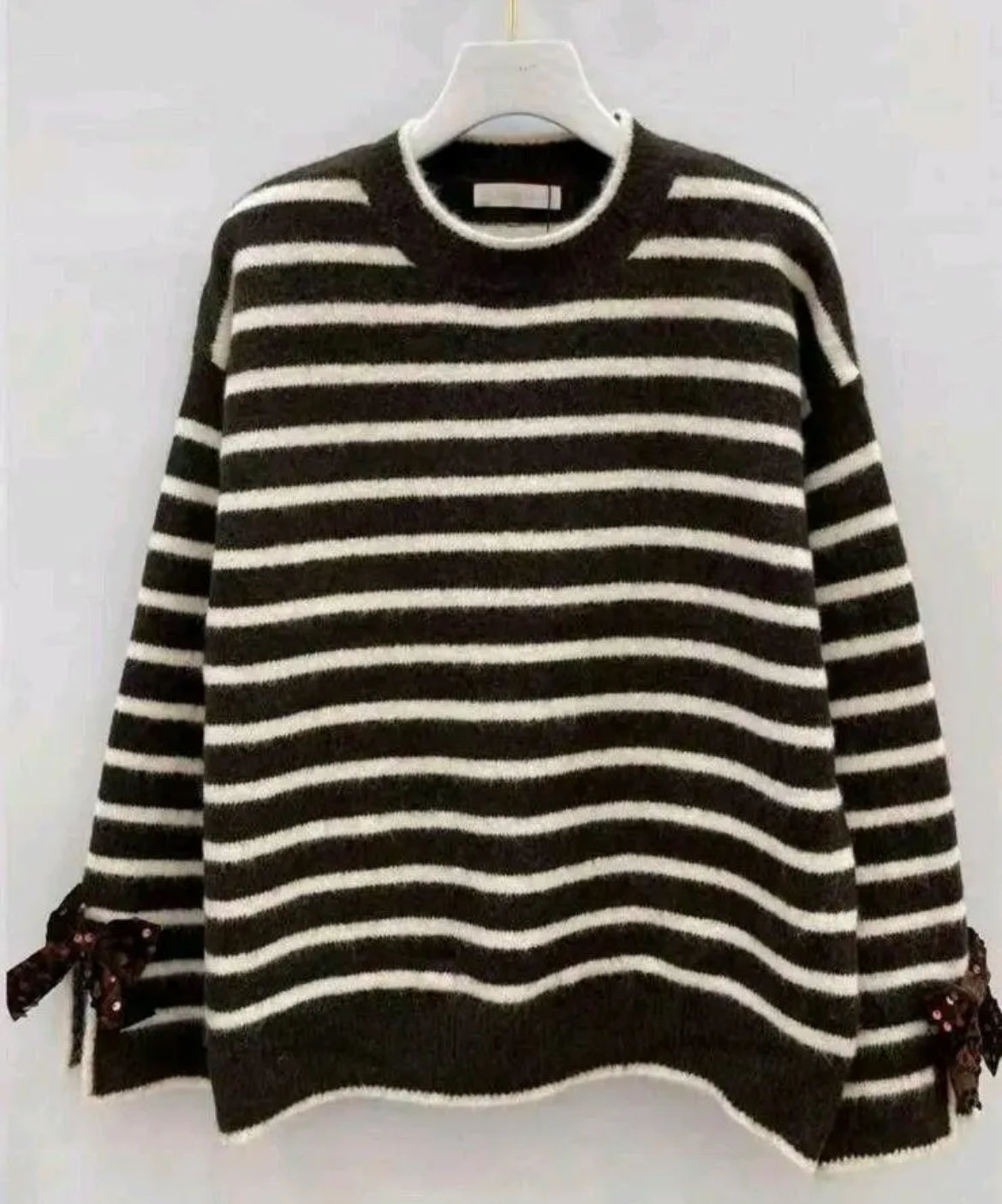 Brown Stripe Bow Detail Jumper