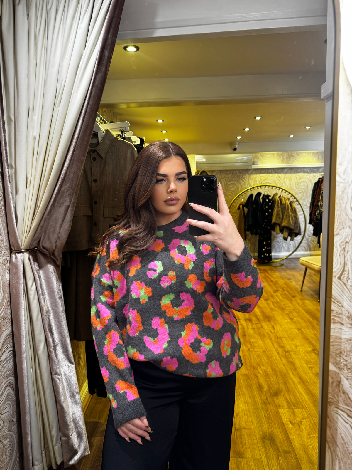 Malissa J Bright Leopard Print Jumper Grey