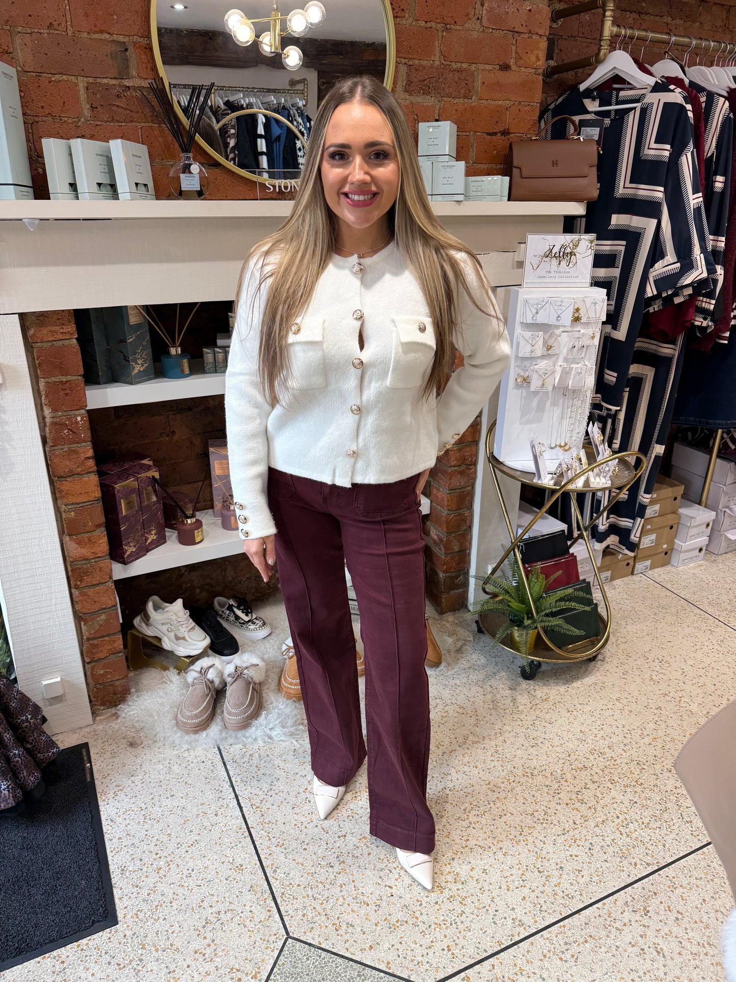 Burgundy Pocket Wide Leg Jeans