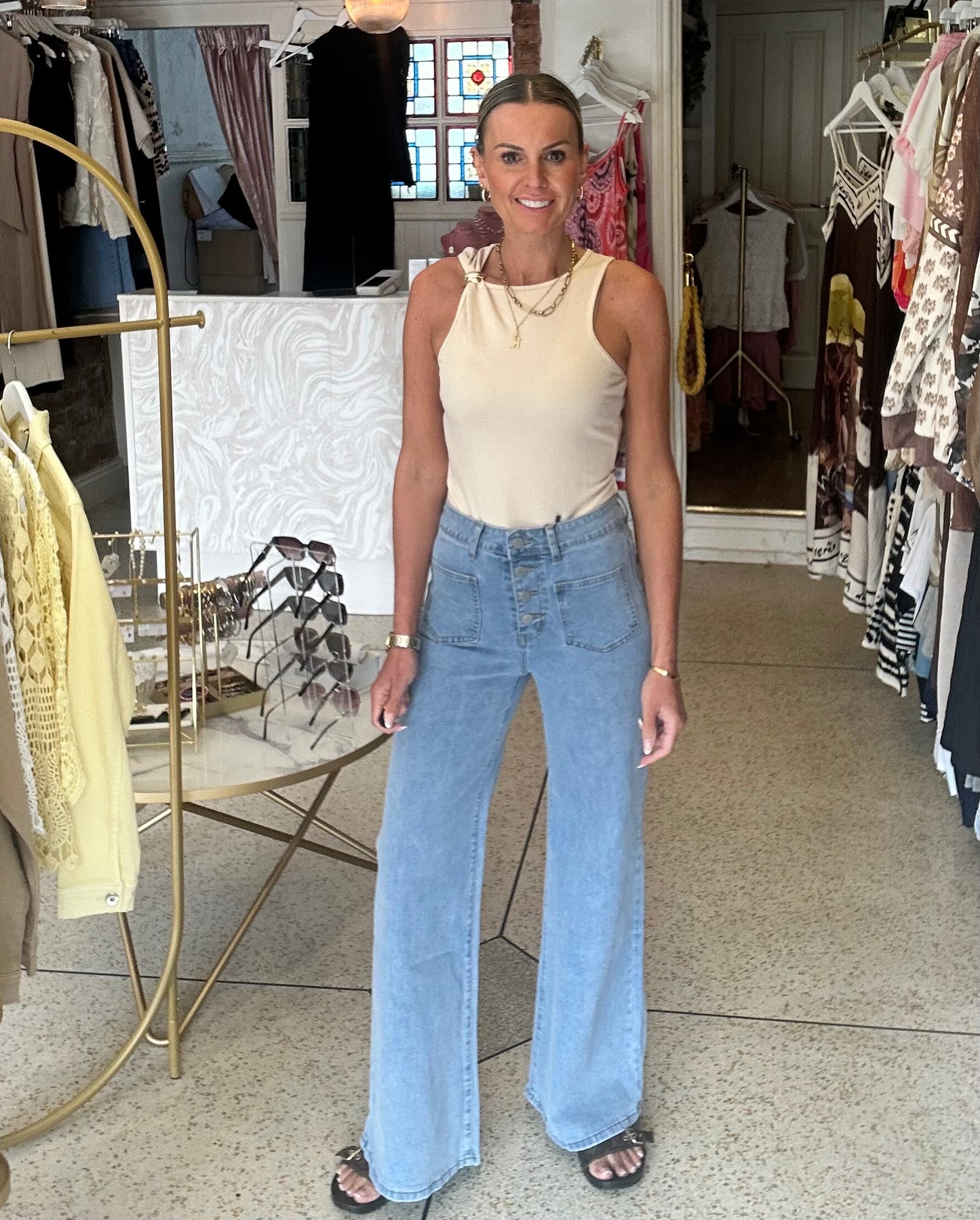 Gold Buckle Cream Bodysuit