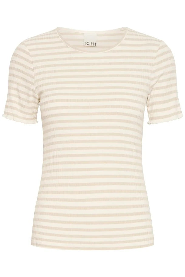 Ichi Ihcella Oatmeal Stripe Short Sleeve T-shirt