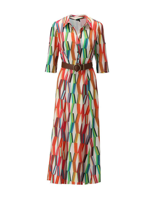 K Design Stripe Print Maxi Dress Y355
