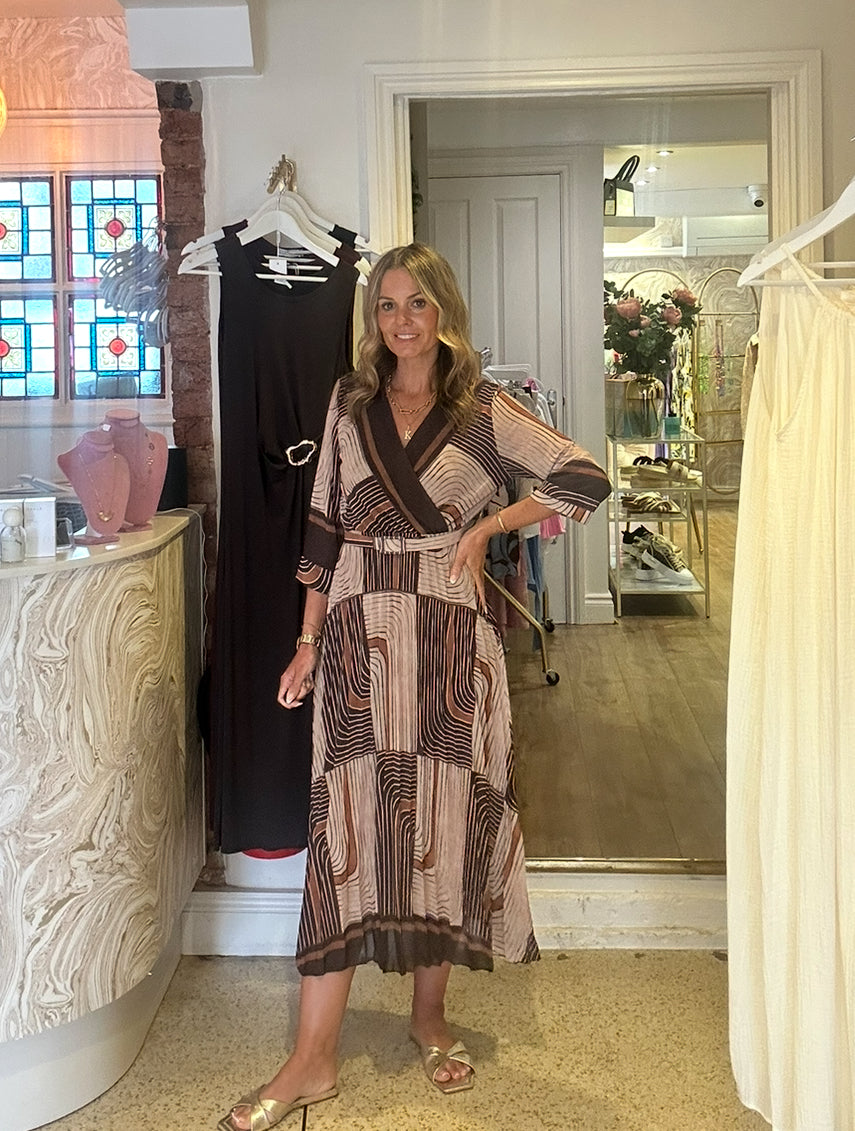 Choc & Stone Pleated Dress