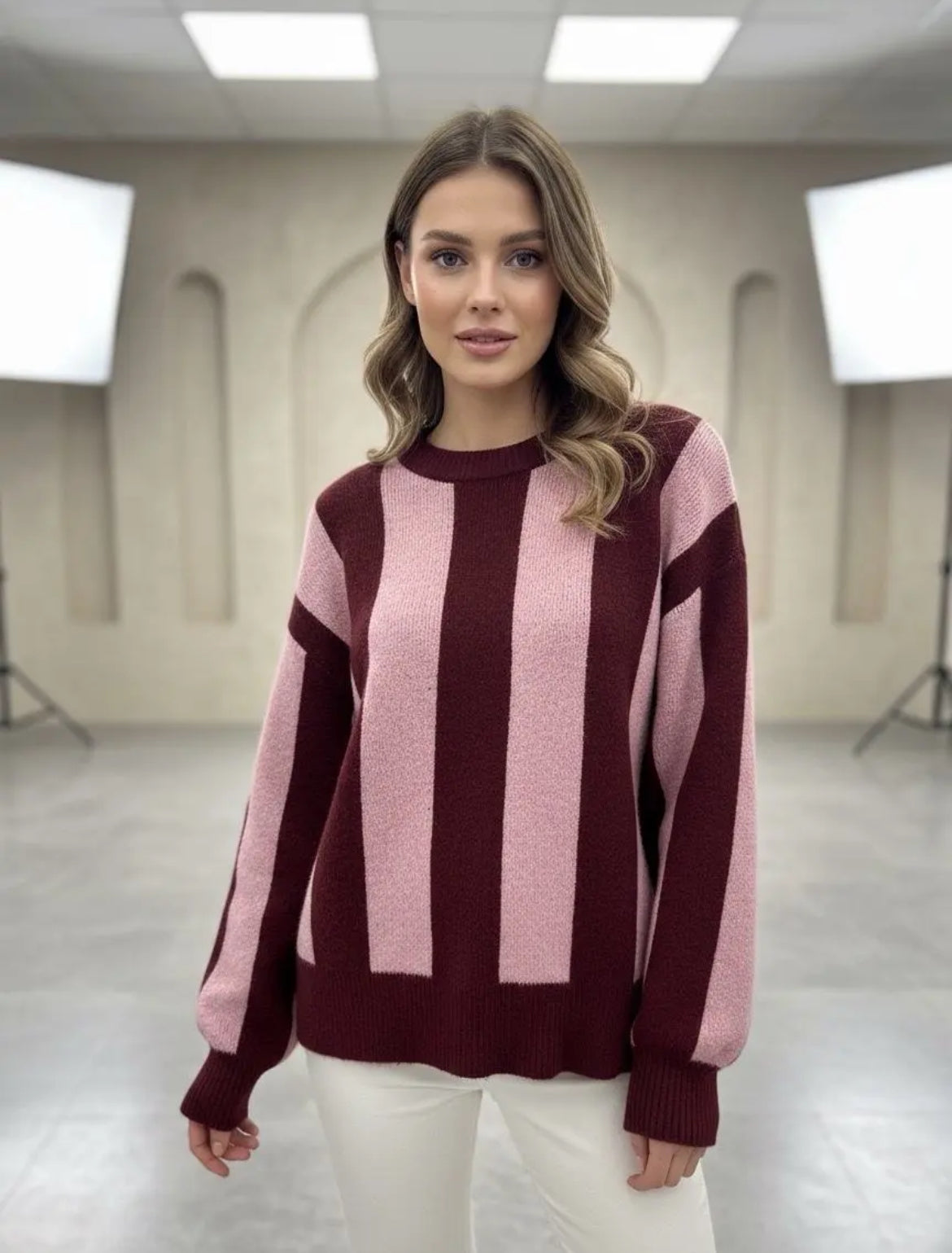 Pink & Burgundy Stripe Jumper