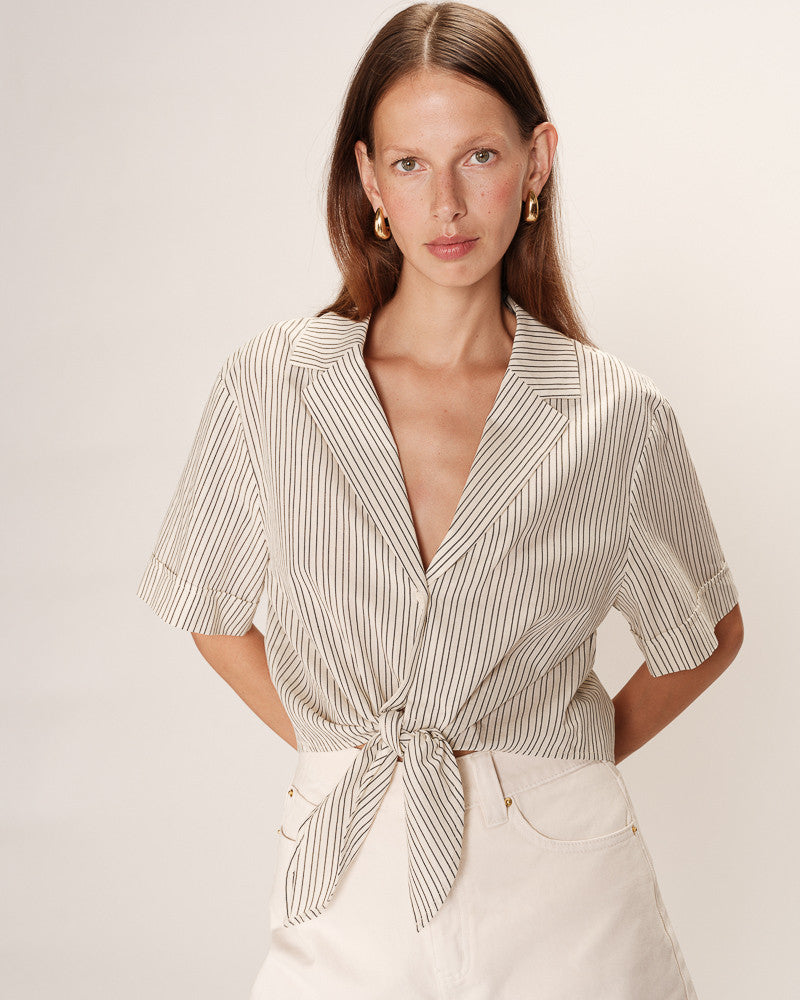 Grace & Mila Ecru Ruth Tie Shirt