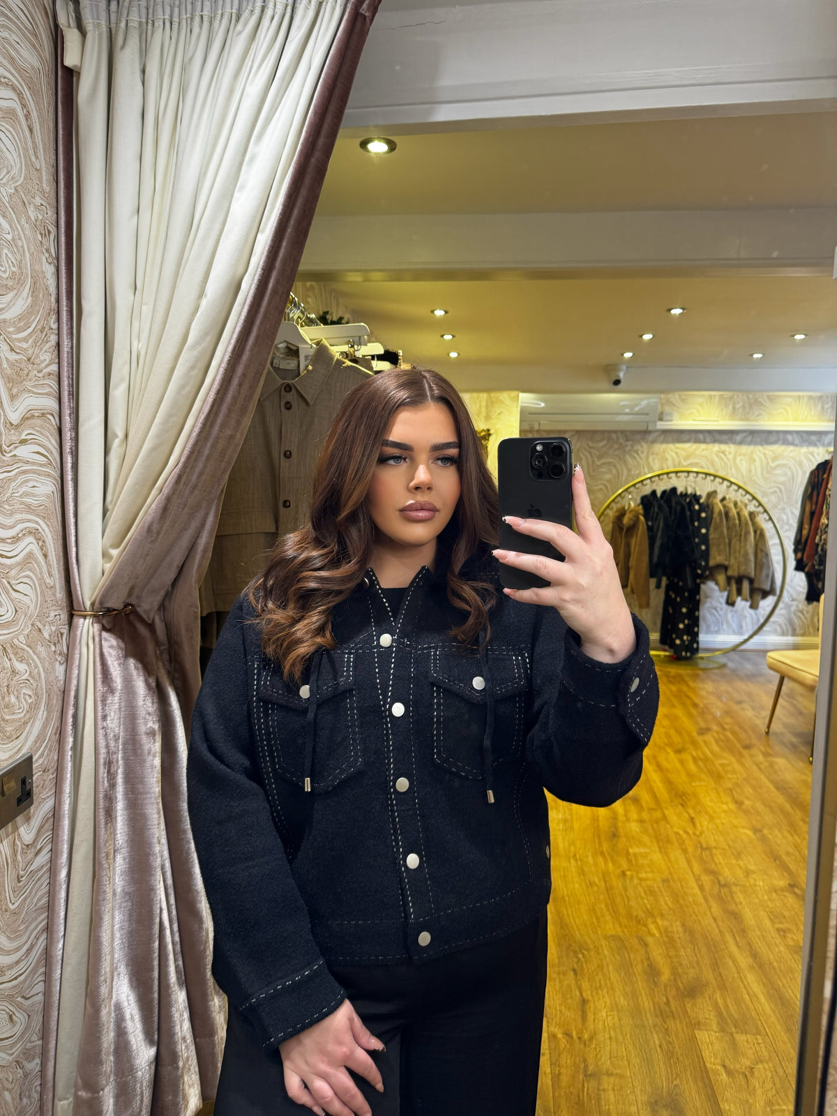 Malissa J Stitch Hooded Jacket Black