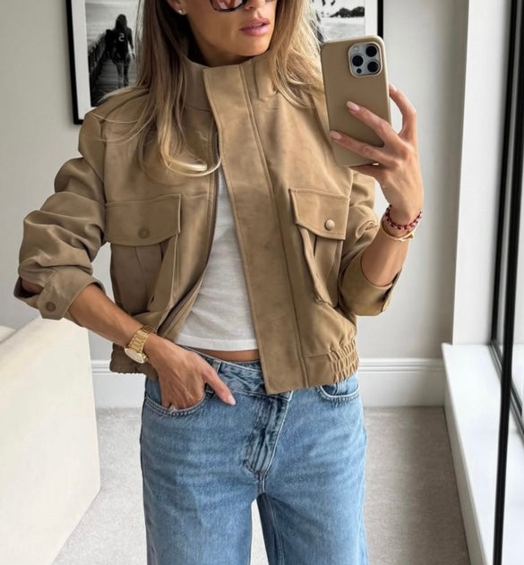 Beige Faux Suede Jacket