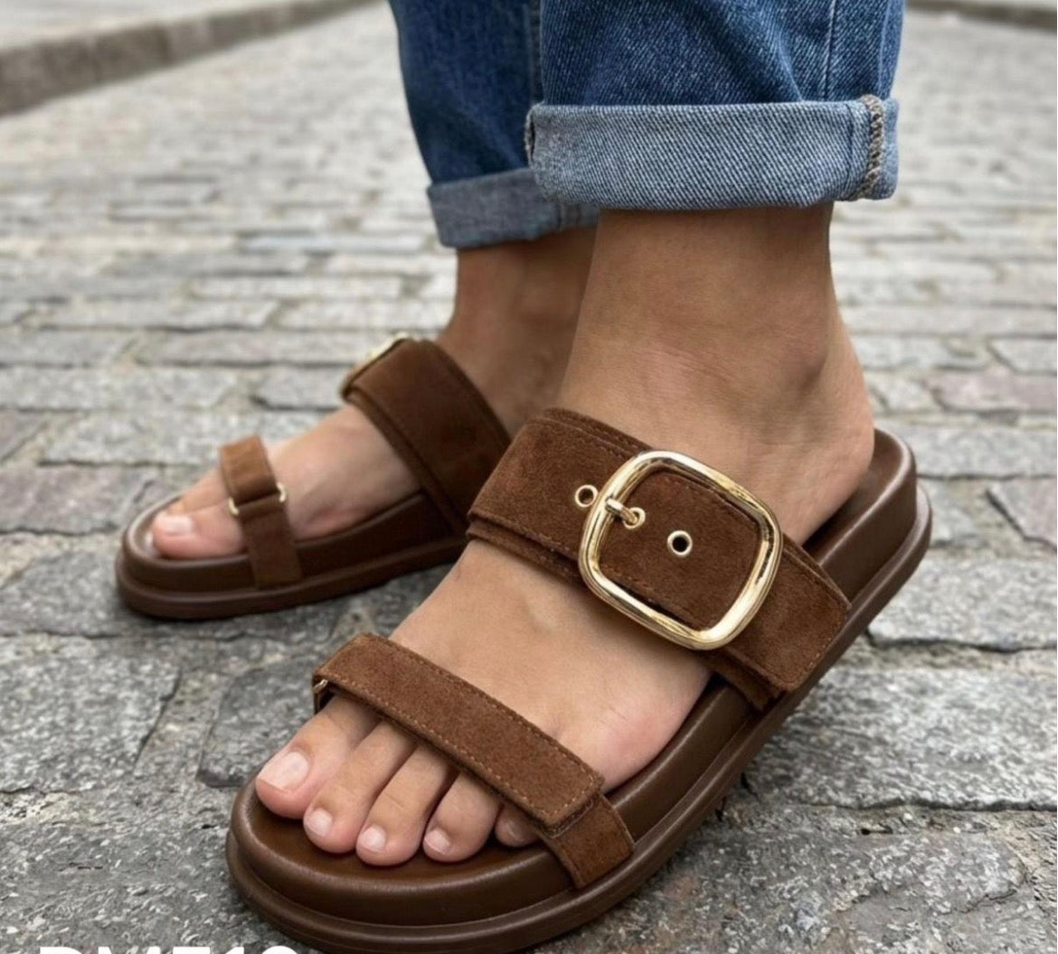 Brown Buckle Sandals