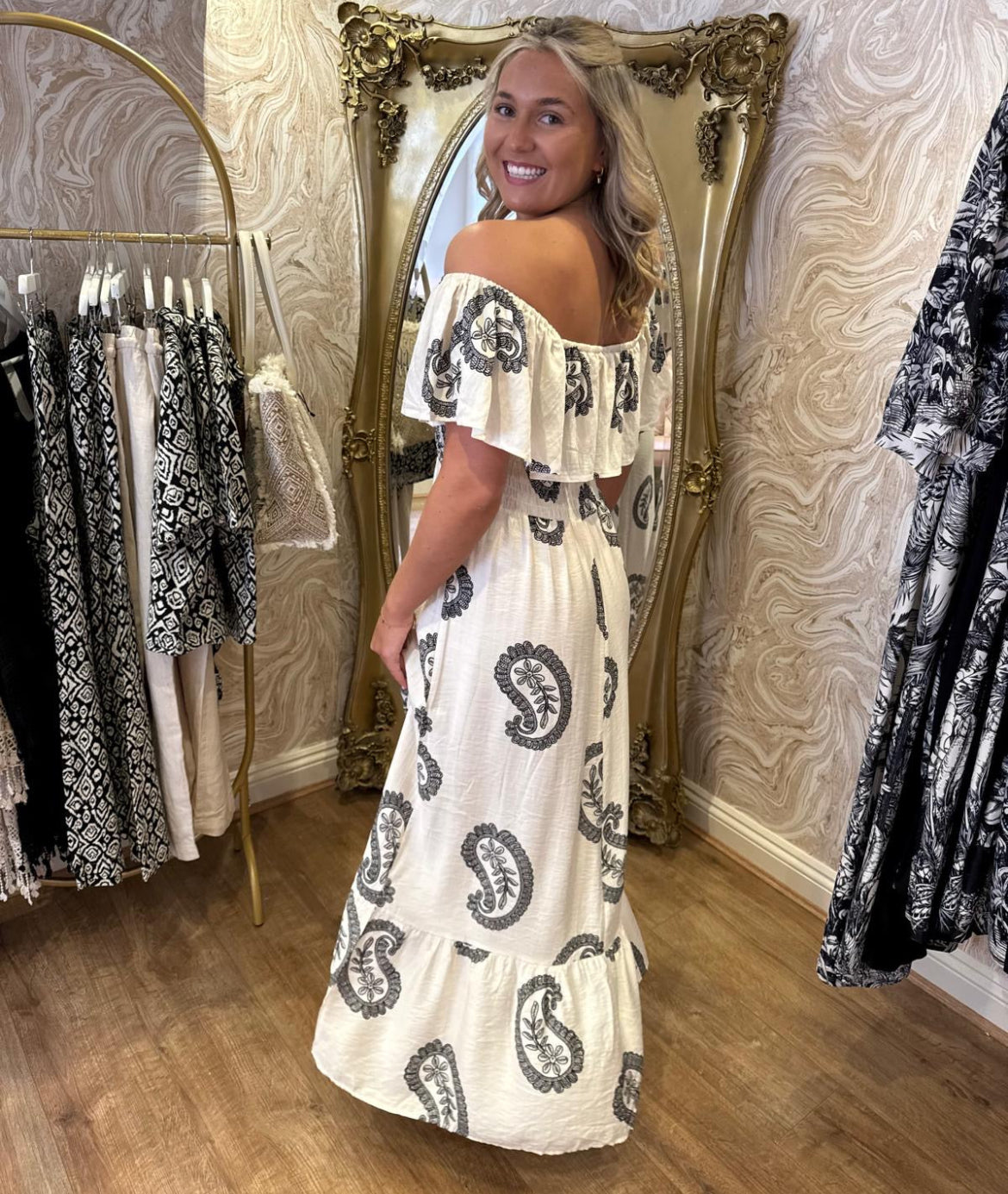 White Feather Bardot Dress