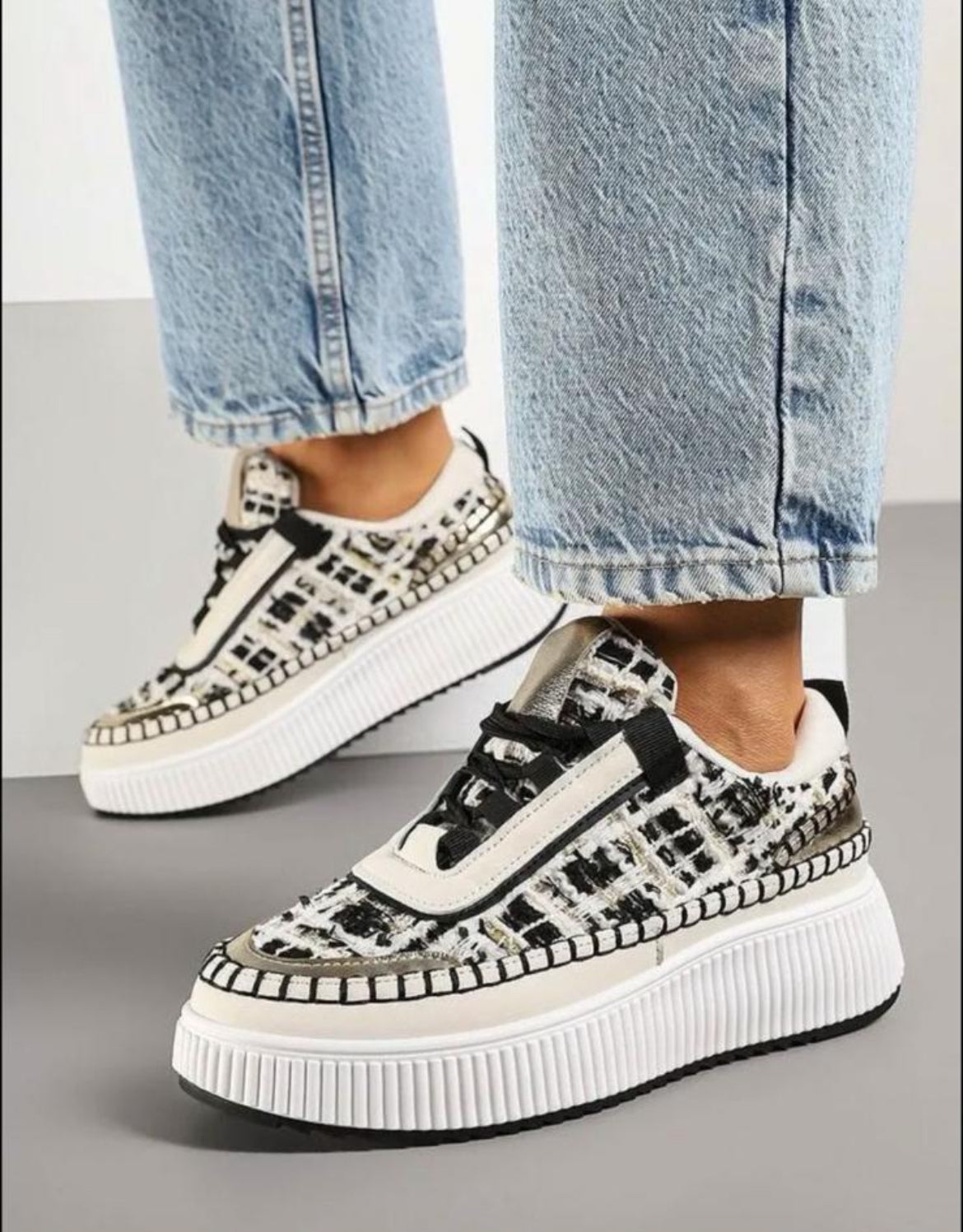 Black & Cream Chloe Trainers