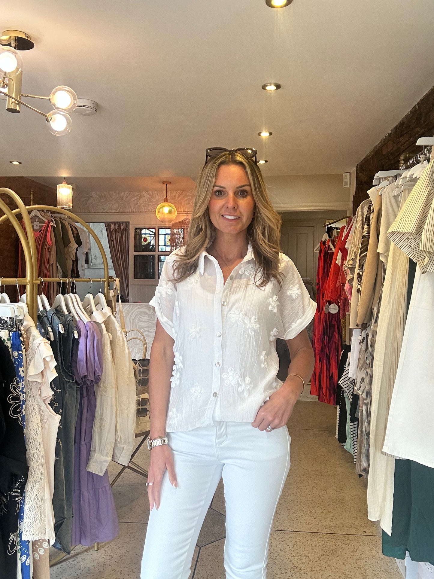 White Sheer Flower Shirt