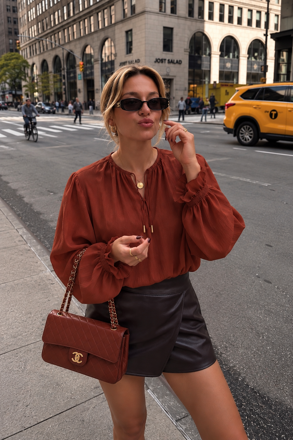 Rust Tie Neck Blouse
