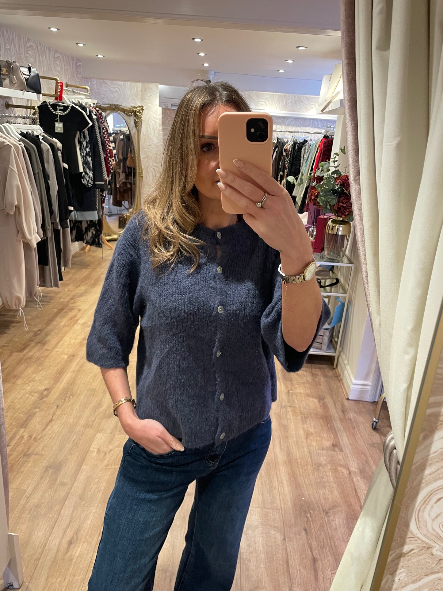 Denim Blue Short Sleeve Cardigan