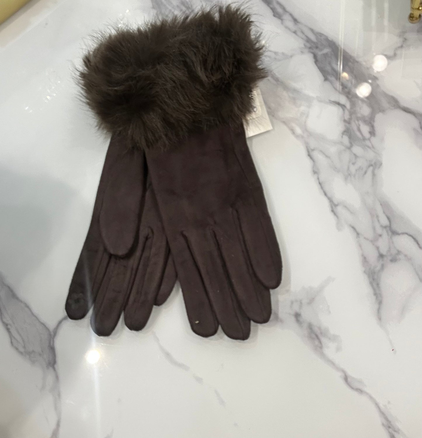 Malissa J Faux Suede Brown Gloves
