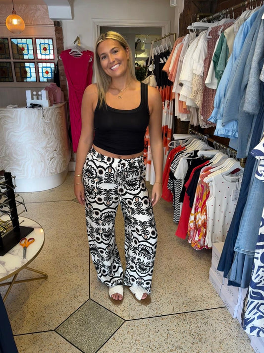 Black & Cream Printed Trousers