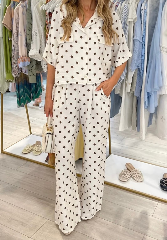 Cream & Brown Linen Polka Dot Co-Ord