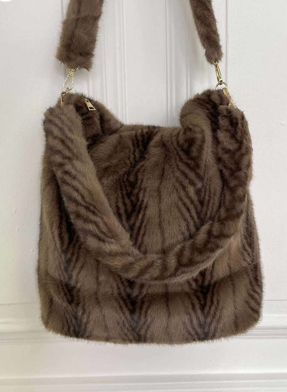 Malissa J Fur Brown Feather Crossbody Bag