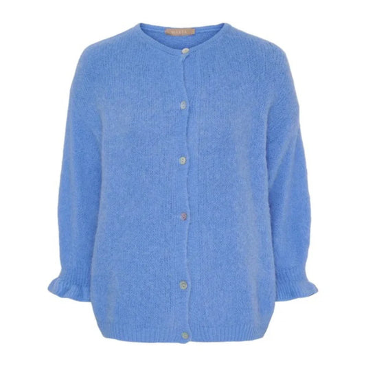 Blue Ruffle Sleeve Cardigan