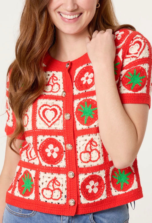 Red Crochet Cardigan