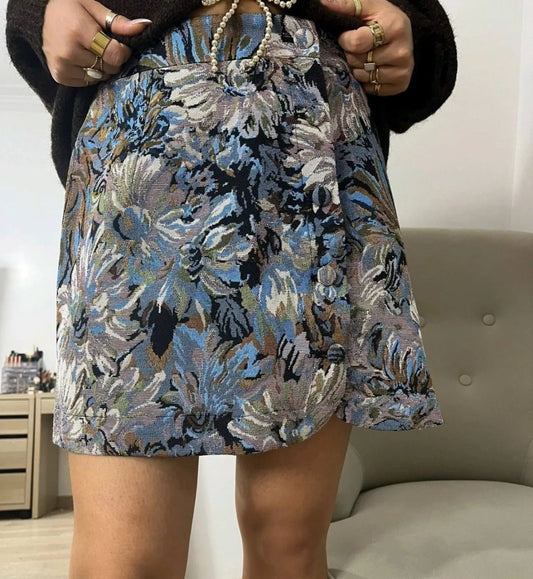 Blue Floral Mini Skirt