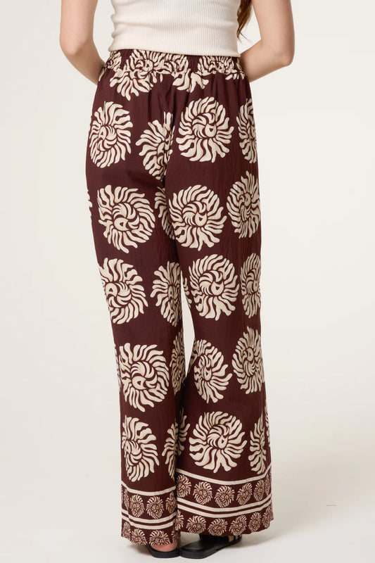 Brown Print Wide Leg Trousers