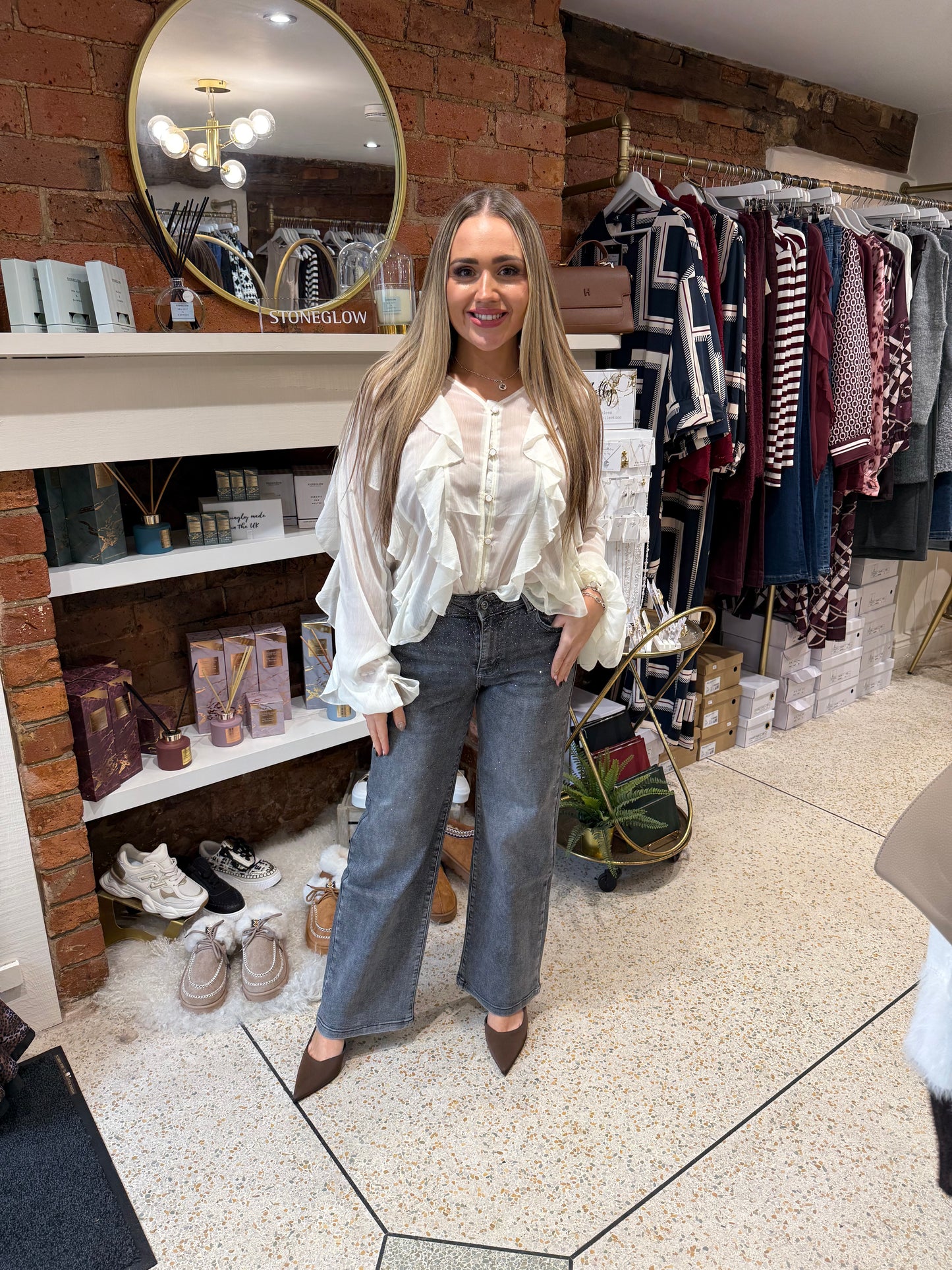 Embellished Grey Denim Jeans