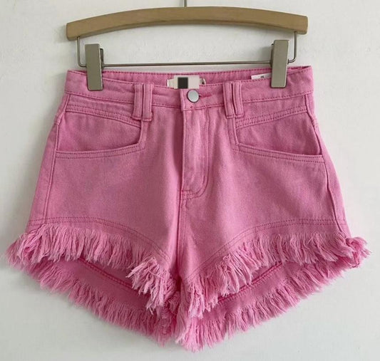 Pink Freyed Denim Shorts
