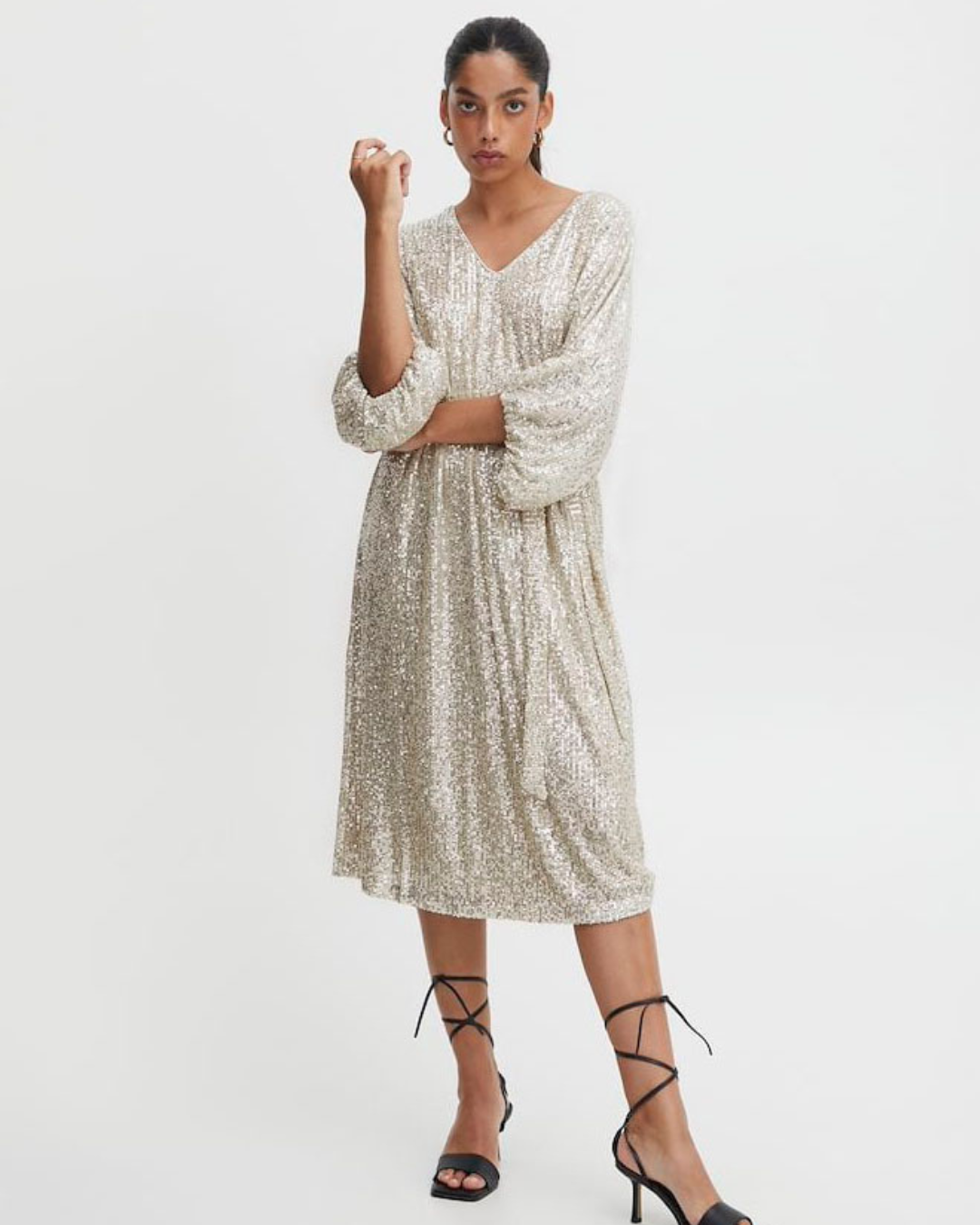 ICHI Frosted Almond Sequin Dress
