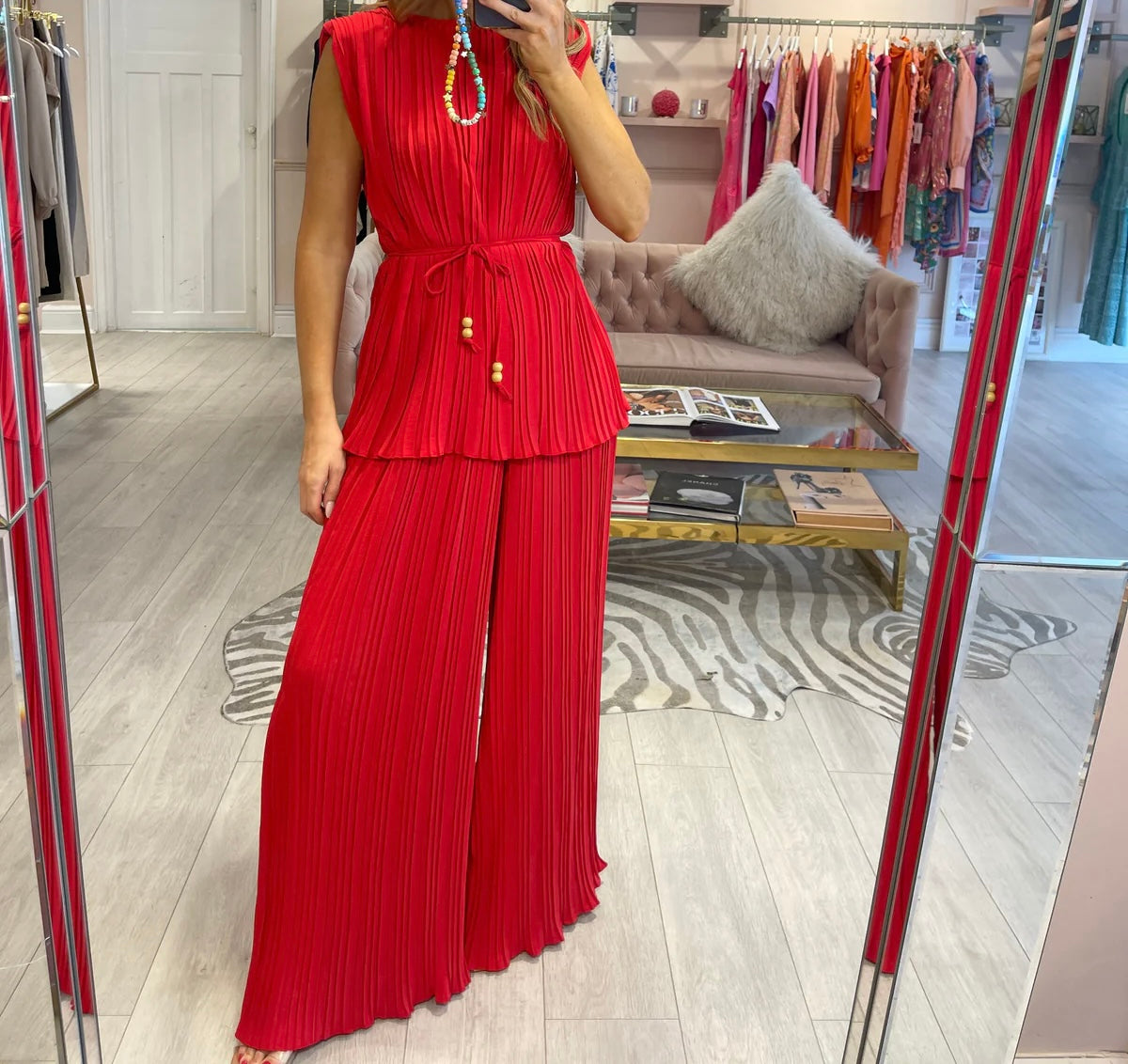 Red Pleated Co-Ord