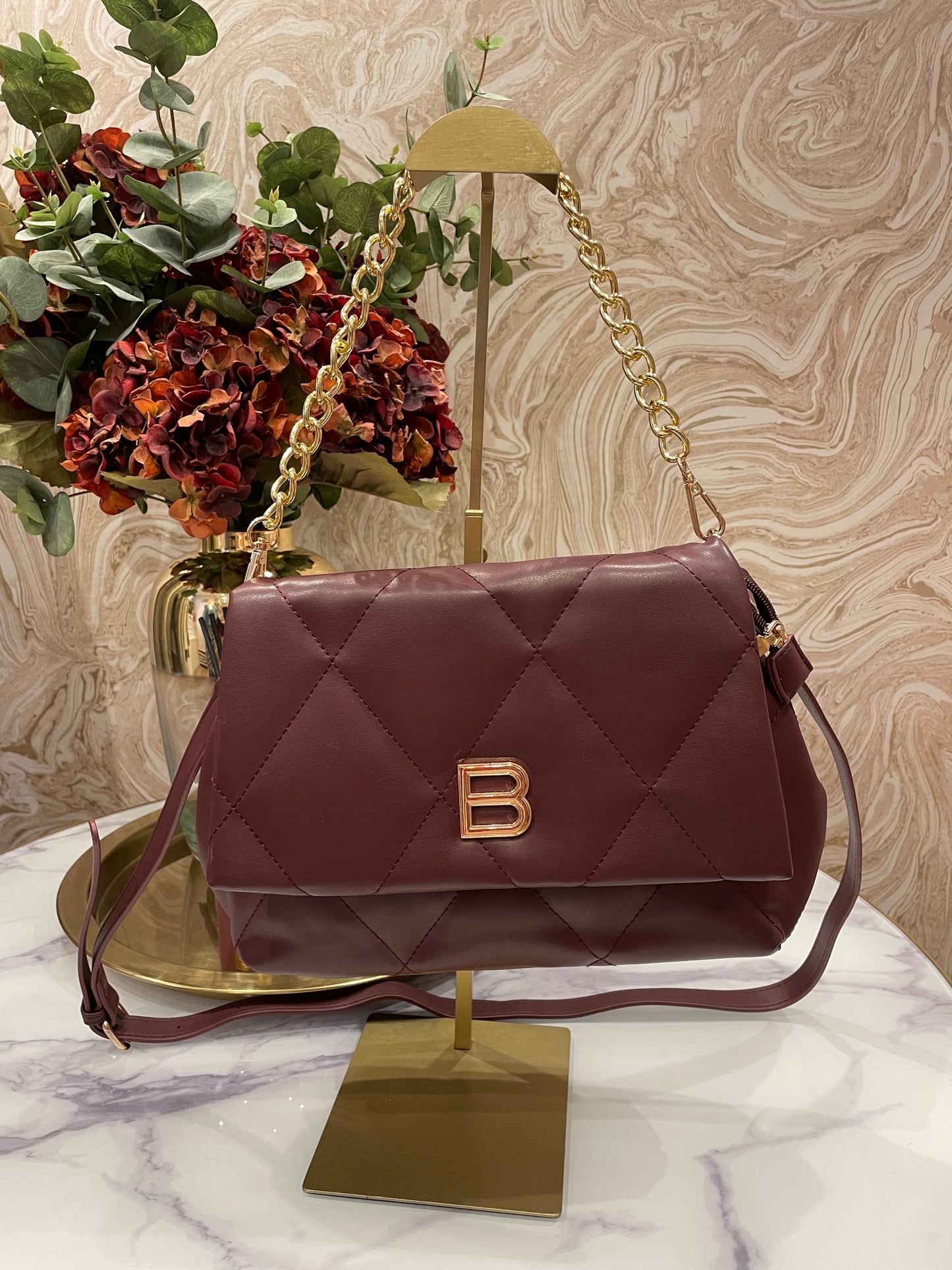 Burgundy B Quilted Bag