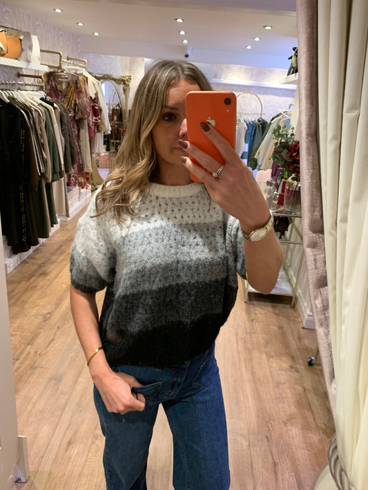 Grey Stripe Short Sleeve Jumper