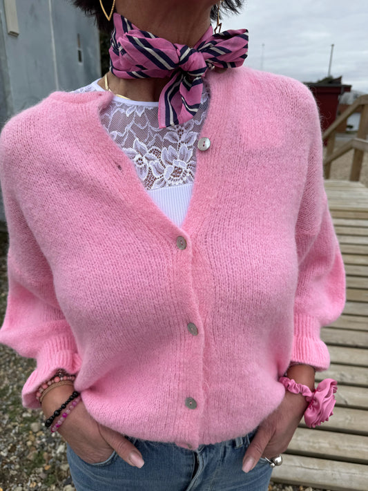 Bubblegum Pink Ruffle Sleeve Cardigan