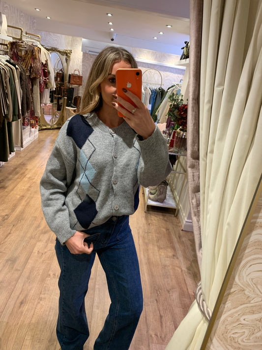 Grey Argyle Cardigans