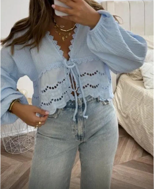 Blue Tie Blouse