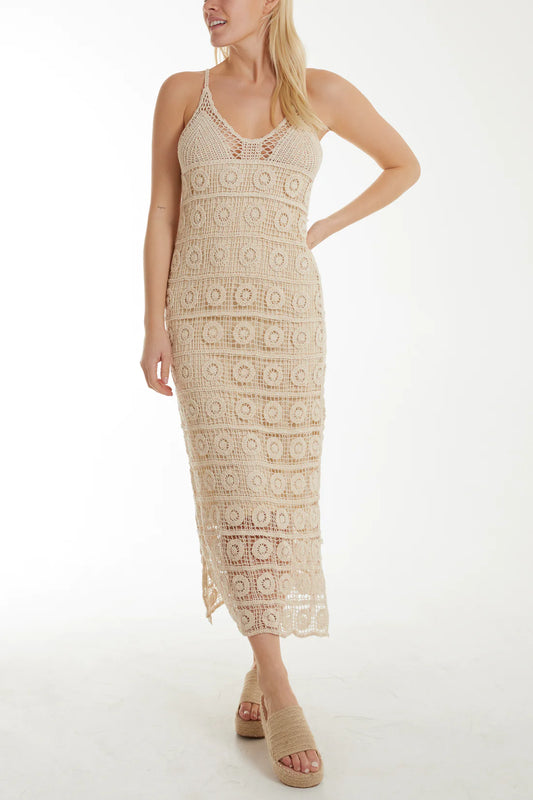 Stone Crochet Midi Dress