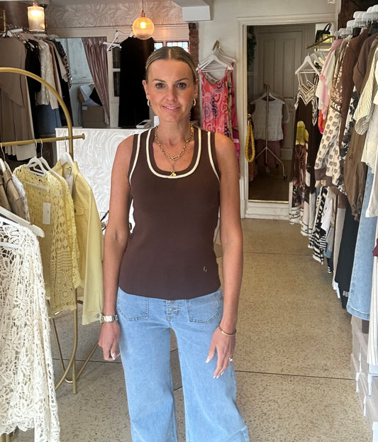 Brown Gold Trim Knit Vest